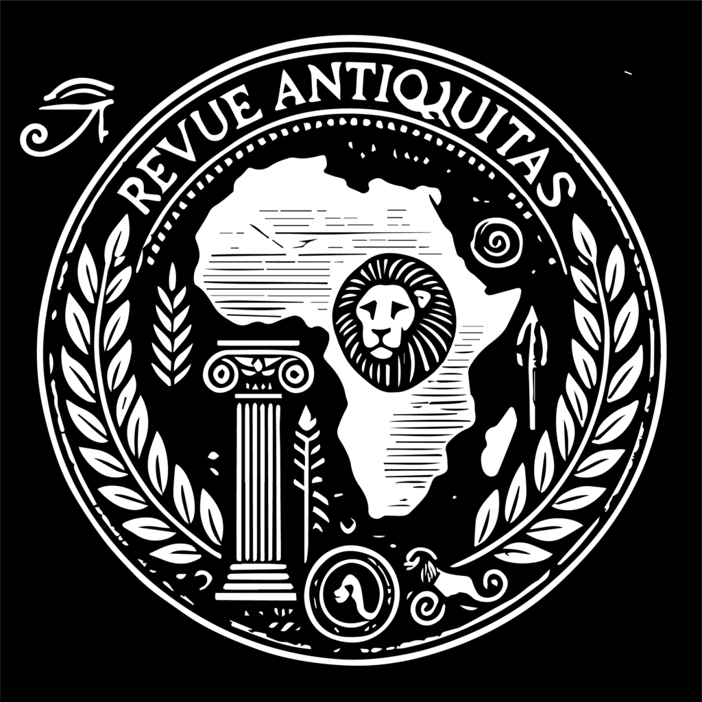 logo lion au centre du continent africain colonne historienne fleur de laurier "Revue antiquitas"